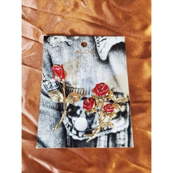Aldo Rose Pins For Clothing Jewelry Red Gold Set of 2 S - Picture 1 of 2